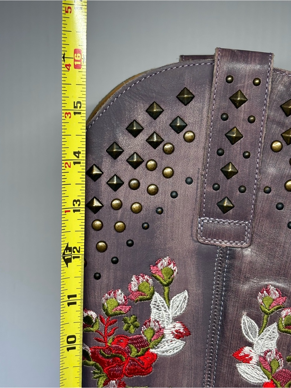 Dingo Lavender Floral Embroidered Leather Cowboy Boots Studded Western Size 6 - Picture 15 of 16